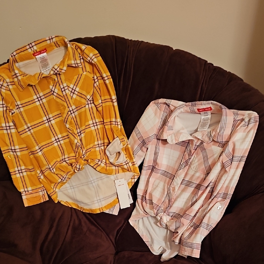 Kids Button Down Plaid Shirts - Yellow and Pink